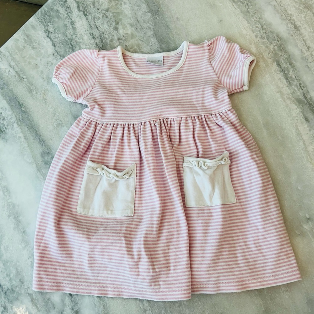 Squiggles Girls Cotton Pink Striped Dress, 3T